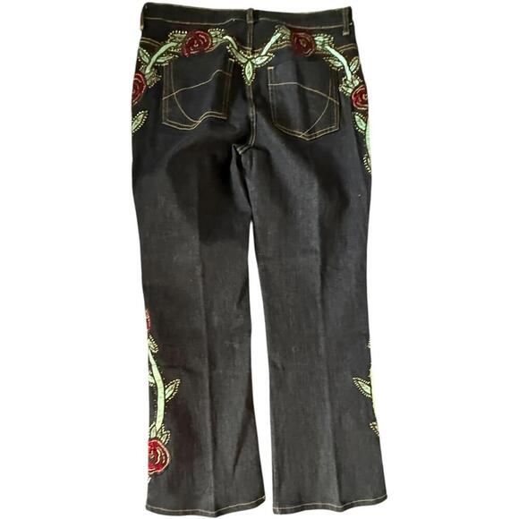 Suzanne Somers Collection Black Jeans – Size 8 – Red Rose Embroidery Y2K vibes - Picture 2 of 6